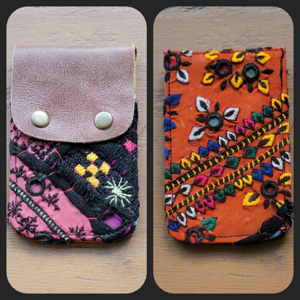 🍳🧠  Free People Boho Embroidered Repurposed vtg banjara Wallet Card Case